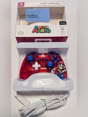 New Rock & Candy Super Mario Red Transparent Wired Controller with Blue Buttonst